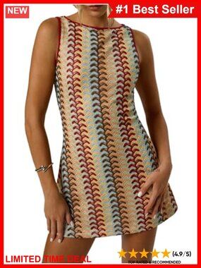 Crochet Mini Dress A-Line Sleeveless Crew Neck Boho Summer Beach